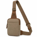 Borsa a tracolla 17 x 7 x 30 cm in tessuto beige e similpelle marrone con tracolla regolabile