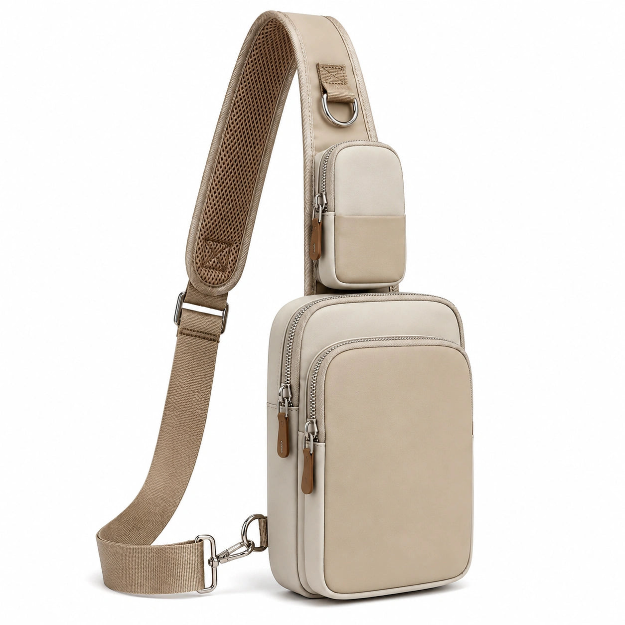 Borsa a tracolla 18 x 8 x 30 cm in similpelle beige con tasche multiple