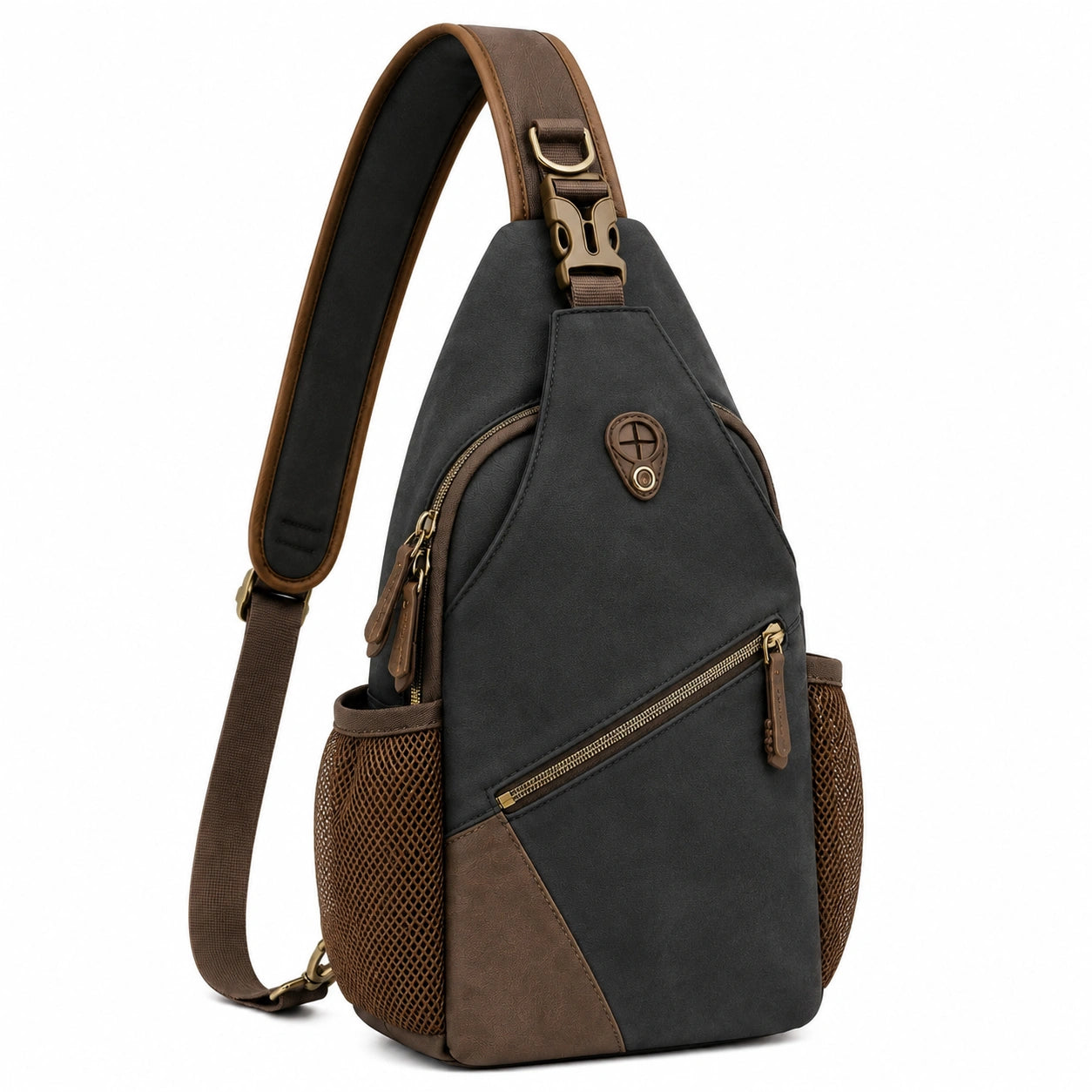 Borsa a tracolla 18 x 8 x 32 cm in pelle sintetica nera e marrone per uso quotidiano con tasche multiple