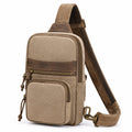 Borsa a tracolla 18 x 8 x 30 cm in tessuto beige e similpelle marrone con tasche con zip