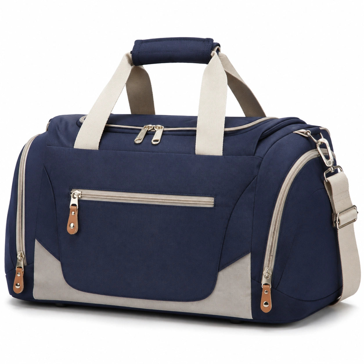 Borsone da viaggio 50 cm in tessuto blu navy con tracolla regolabile e tasche con zip