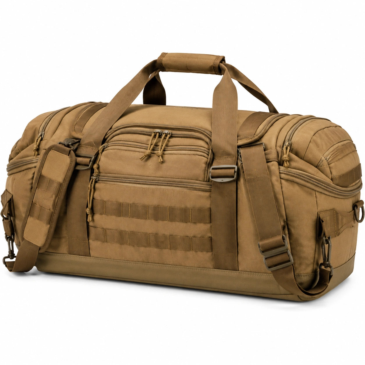 Borsone tattico 60 x 30 x 30 cm in poliestere kaki con tracolla e tasche multiple
