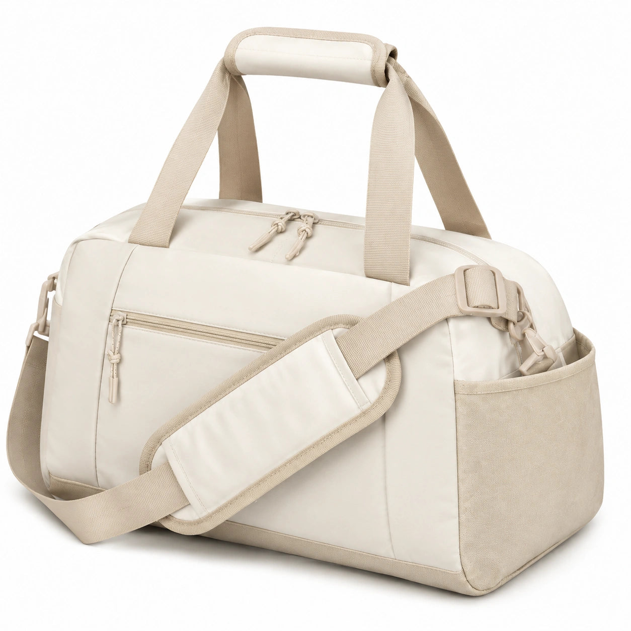 Borsa da viaggio 48 x 25 x 28 cm in tessuto sintetico beige con tracolla regolabile