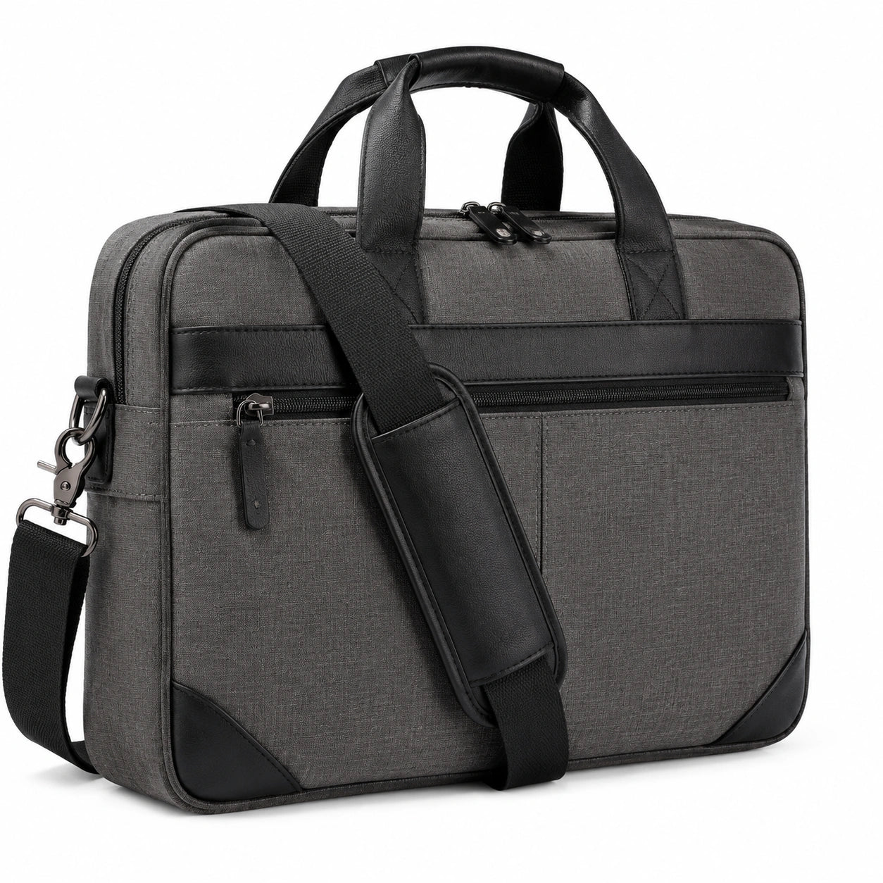 Borsa porta computer 40 x 8 x 30 cm in tessuto grigio e rivestimento sintetico nero con tracolla regolabile