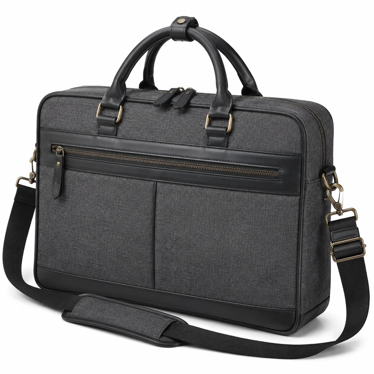 Borsa portadocumenti 40 x 8 x 30 cm in tessuto grigio e rivestimenti sintetici neri con tracolla regolabile