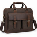 Borsa portadocumenti 40 x 10 x 30 cm in tessuto marrone con finiture effetto pelle stile vintage