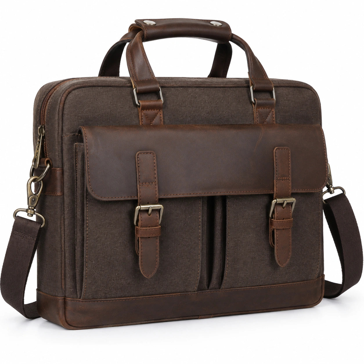 Borsa portadocumenti 40 x 10 x 30 cm in tessuto marrone con finiture effetto pelle stile vintage