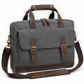 Borsa portadocumenti 40 x 30 x 10 cm in tessuto grigio e similpelle marrone con tracolla