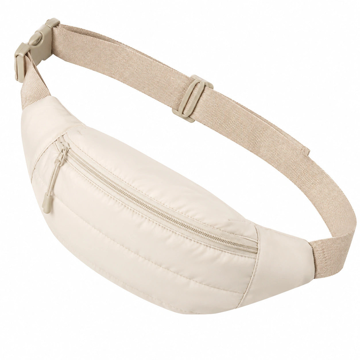 Marsupio 30 cm in tessuto sintetico beige con cintura regolabile e tasca con zip
