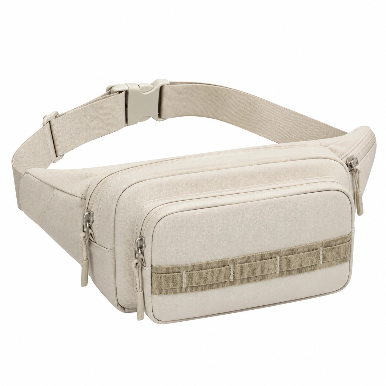Marsupio 30 x 8 x 15 cm in tessuto beige con cintura regolabile e tasche con zip