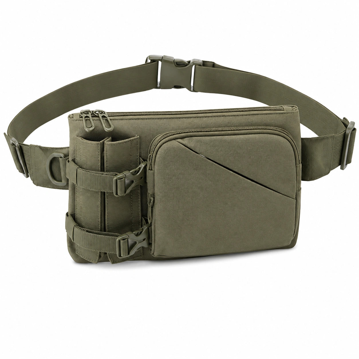 Marsupio 24 x 7 x 17 cm in tessuto sintetico verde oliva con tasche multiple e cintura regolabile