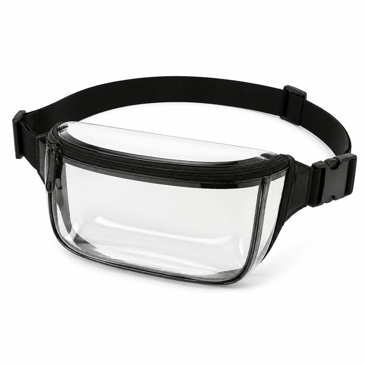 Marsupio trasparente 30 x 15 x 6 cm in PVC nero con cintura regolabile