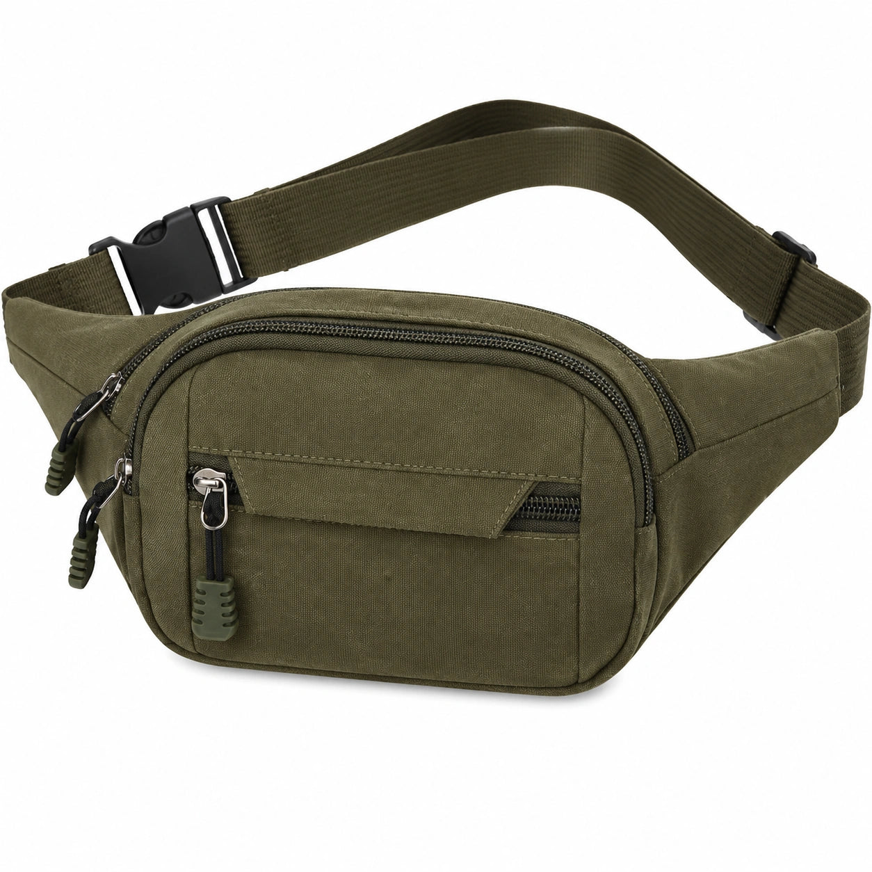 Marsupio 32 x 8 x 16 cm in tessuto verde oliva con tasche multiple per uso quotidiano