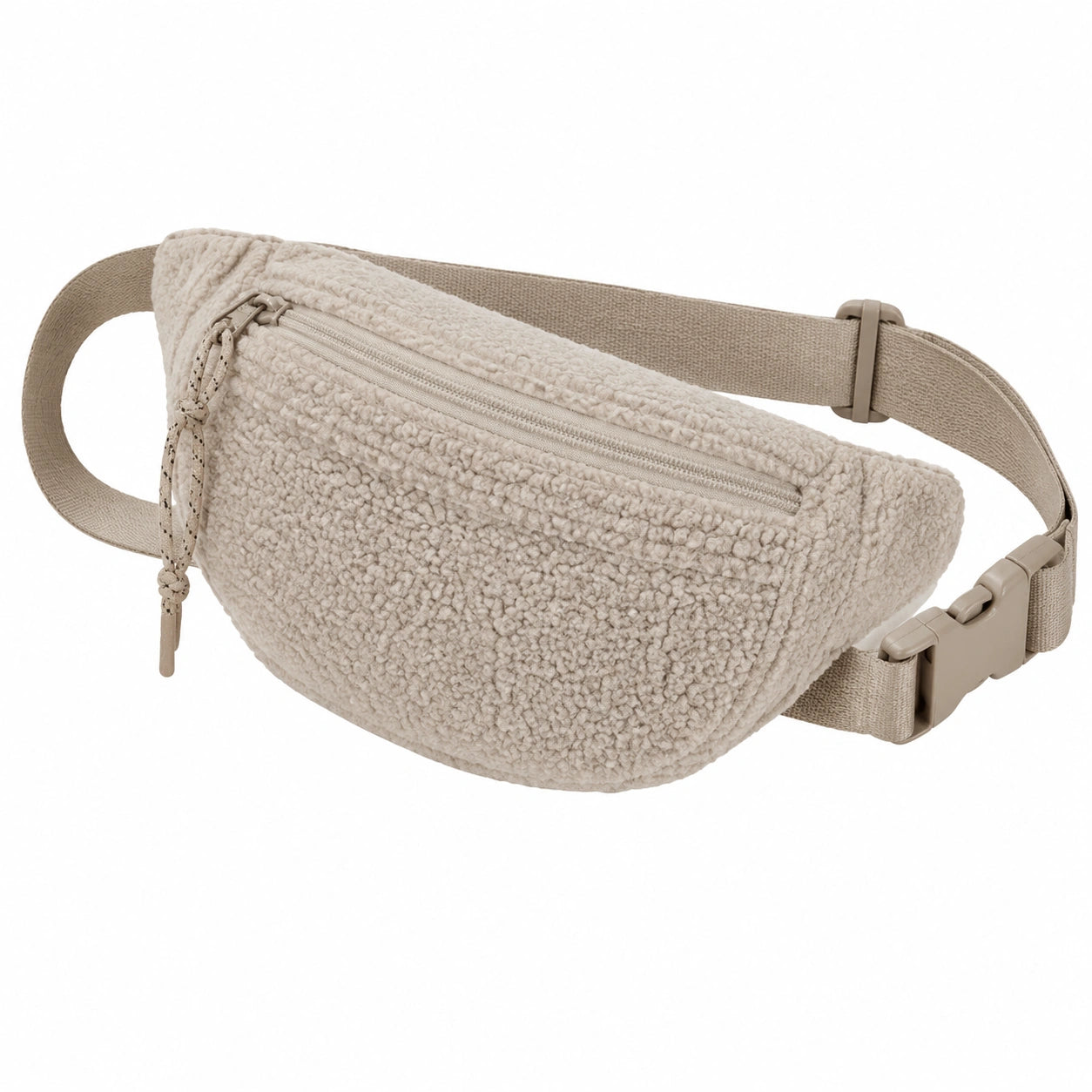 Borsa a marsupio 30 x 8 x 16 cm in tessuto effetto sherpa beige con cintura regolabile