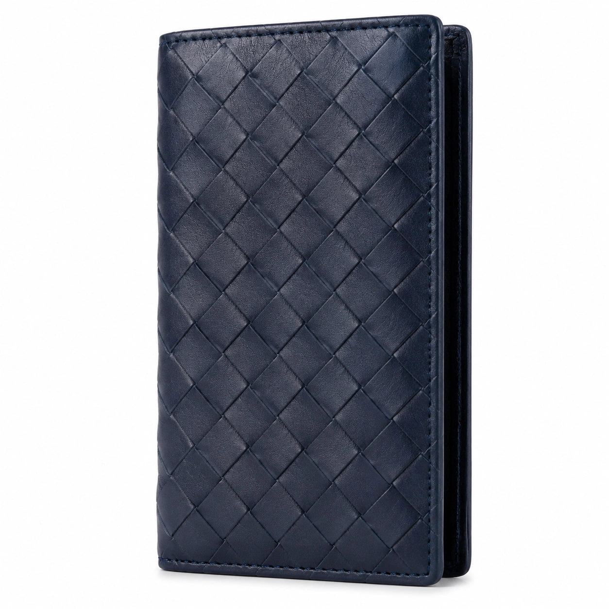 Portafoglio da uomo 11 x 9 x 2 cm in materiale sintetico blu navy intrecciato pieghevole