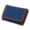Portafoglio da donna 19 x 10 x 3 cm in tessuto blu e similpelle marrone - pieghevole con patta