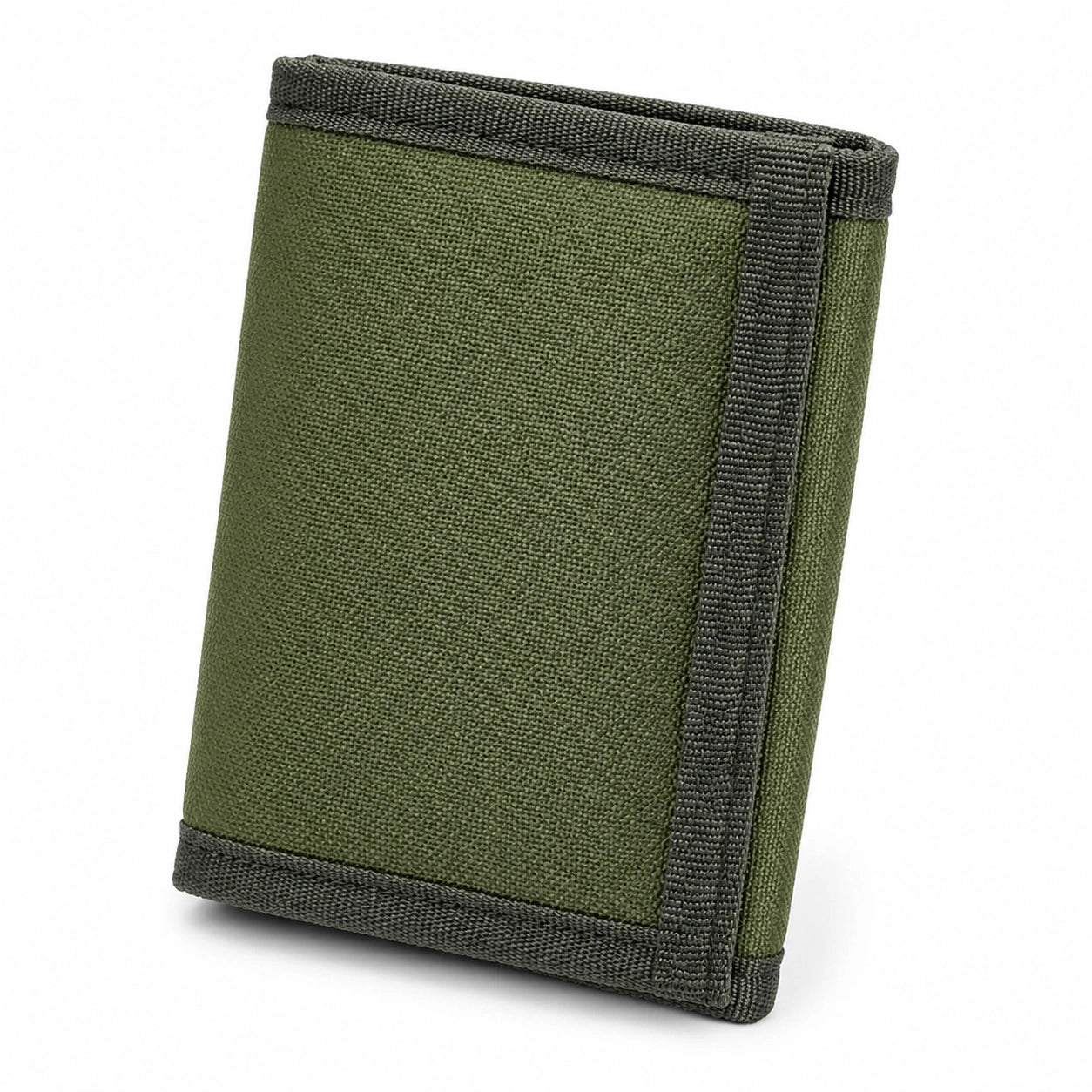 Portafoglio 12 x 9 x 2 cm in tessuto sintetico verde oliva con chiusura elastica