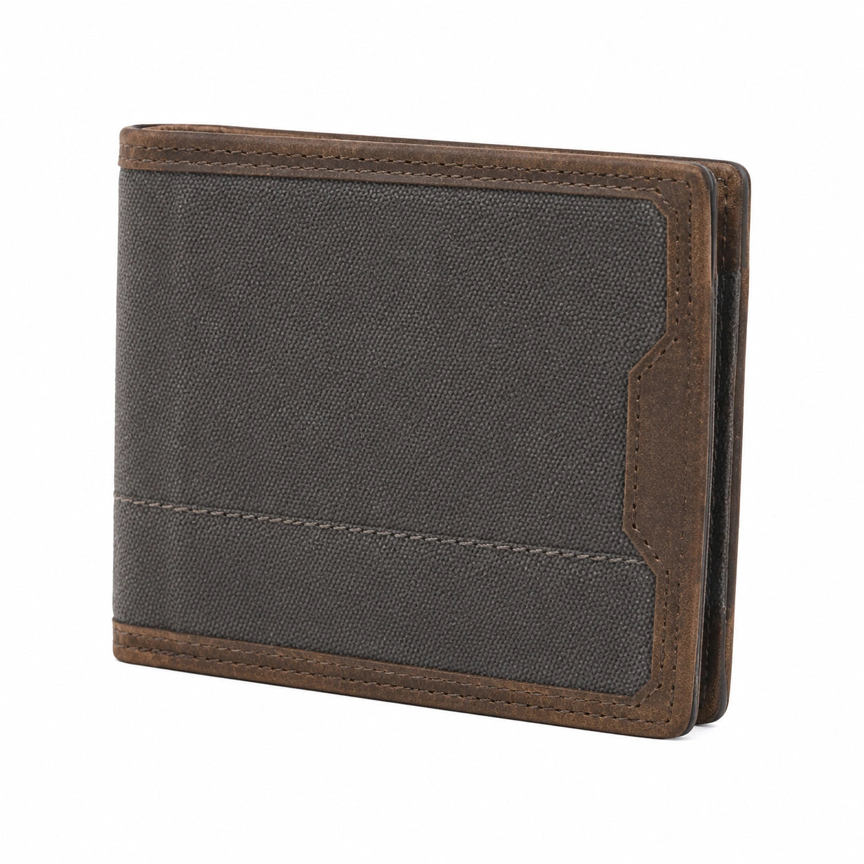 Portafoglio bifold 12 x 9.5 x 1.5 cm in similpelle marrone/grigio scuro stile classico