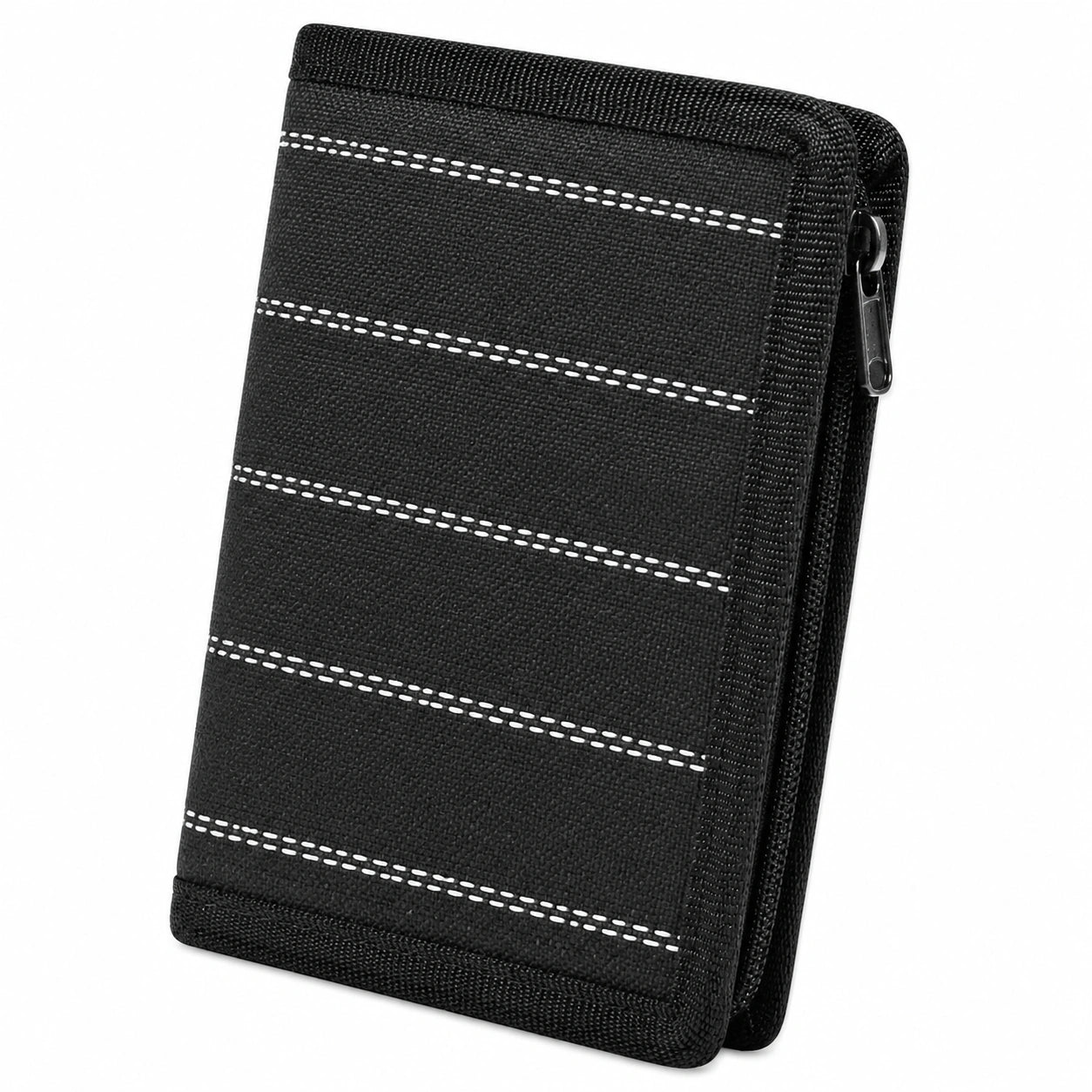 Portafoglio 10 x 2 x 18 cm in tessuto nero con zip stile compatto