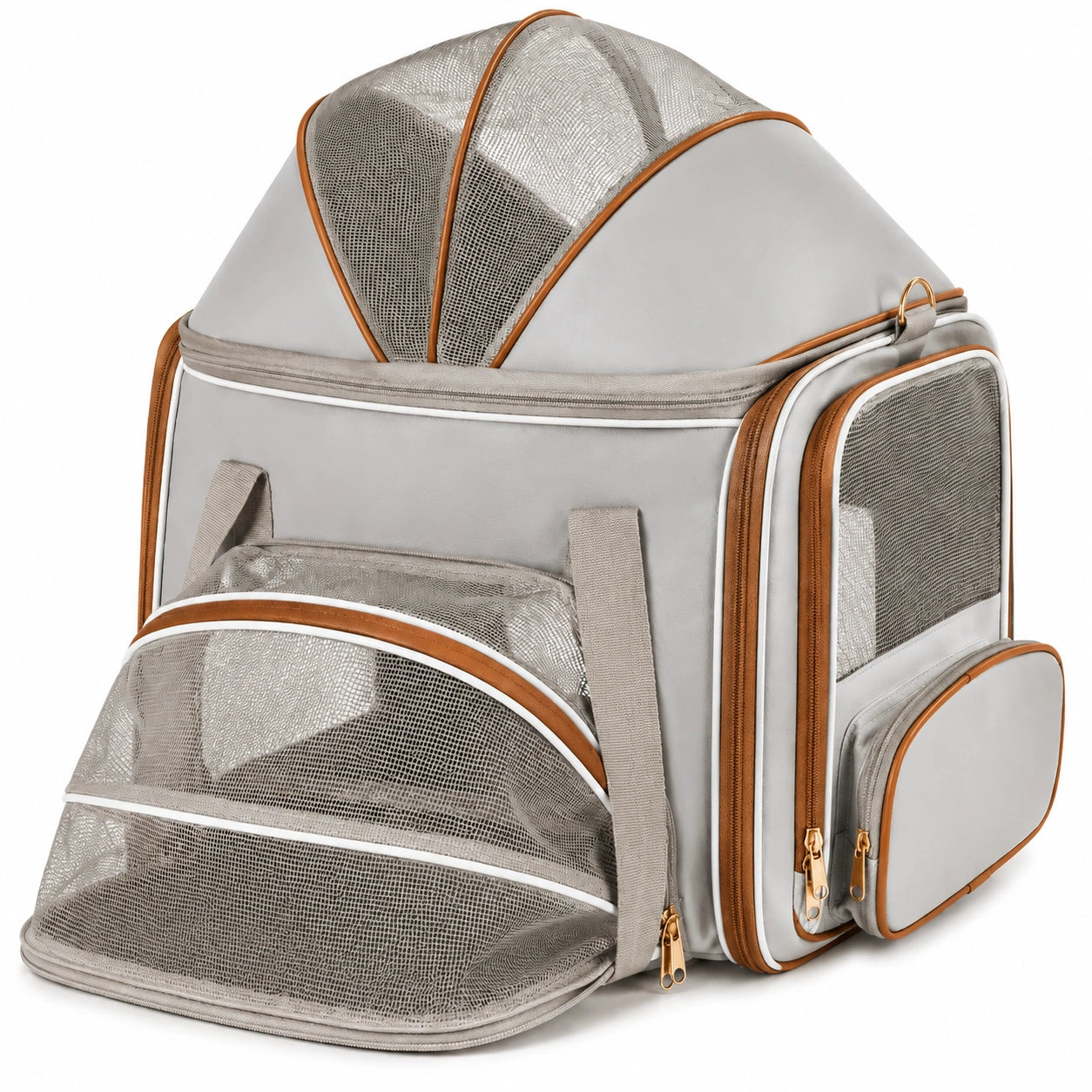 Zaino trasportino per animali 42 x 30 x 42 cm in tessuto grigio con rete traspirante