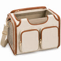 Borsa trasportino per animali 45 x 28 x 30 cm in tessuto beige e marrone con tasche e tracolla
