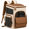 Zaino trasportino per animali 42 x 30 x 45 cm in tessuto beige e marrone con rete traspirante