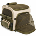 Trasportino per animali 45 x 30 x 30 cm in tessuto beige e verde con rete espandibile