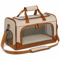Borsa trasportino per animali 50 cm in tessuto beige e marrone con rete ventilata e tracolla