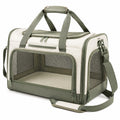 Borsa trasportino per animali 45 x 28 x 30 cm in tessuto beige e verde con rete traspirante