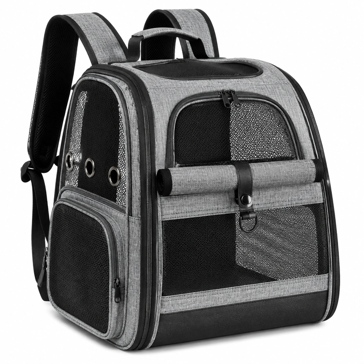 Zaino trasportino per animali 42 x 30 x 40 cm in tessuto grigio con rete ventilata