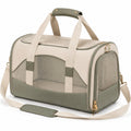 Trasportino per animali 45 x 28 x 30 cm in tessuto beige e verde con rete e tracolla