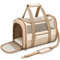 Trasportino per animali 45 x 28 x 28 cm in tessuto beige con rete traspirante e tracolla