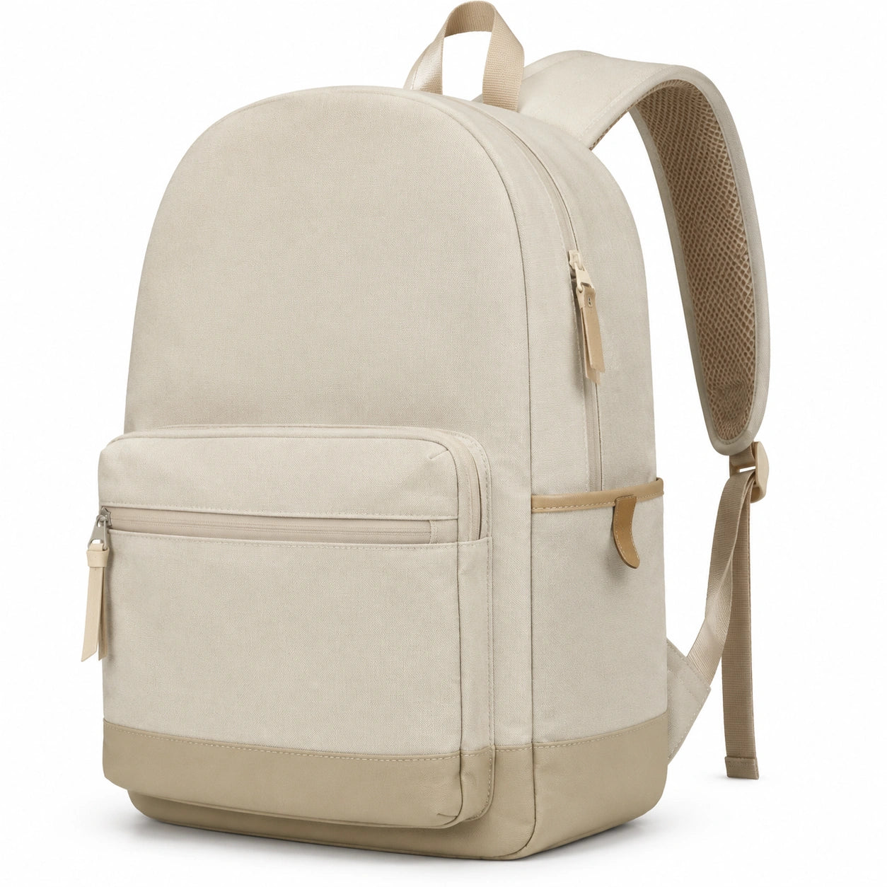 Zaino 30 x 16 x 42 cm in tessuto beige con tasche e spallacci regolabili