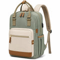 Zaino 30 x 15 x 40 cm in tessuto verde salvia e beige con tasche multiple per lavoro e viaggio