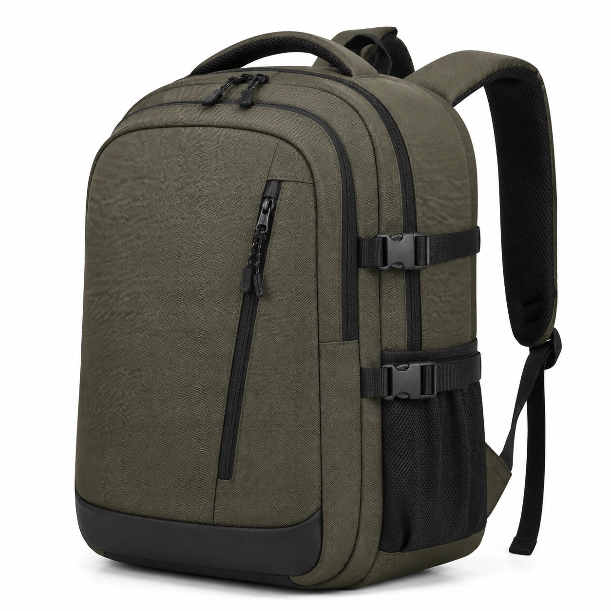 Zaino 48 x 30 x 18 cm in tessuto sintetico verde oliva con scomparti e cinghie di compressione